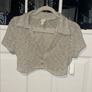 Gray Cropped Knit Blouse